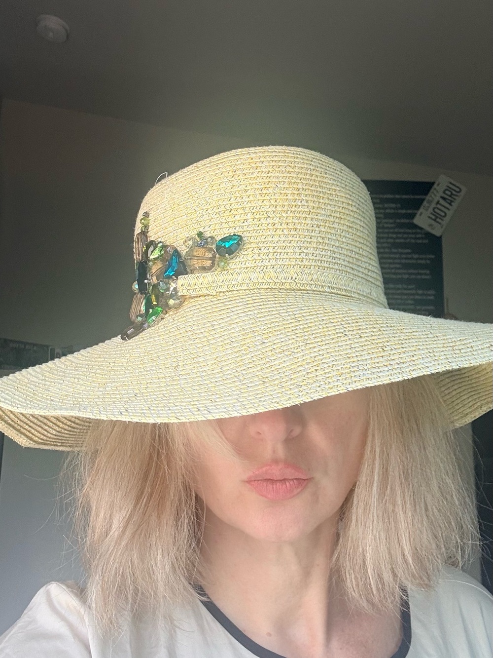 Sun N Sand UPF 50+ Wide Brim Hat Jeweled Rhinestone Embellished OOAK
